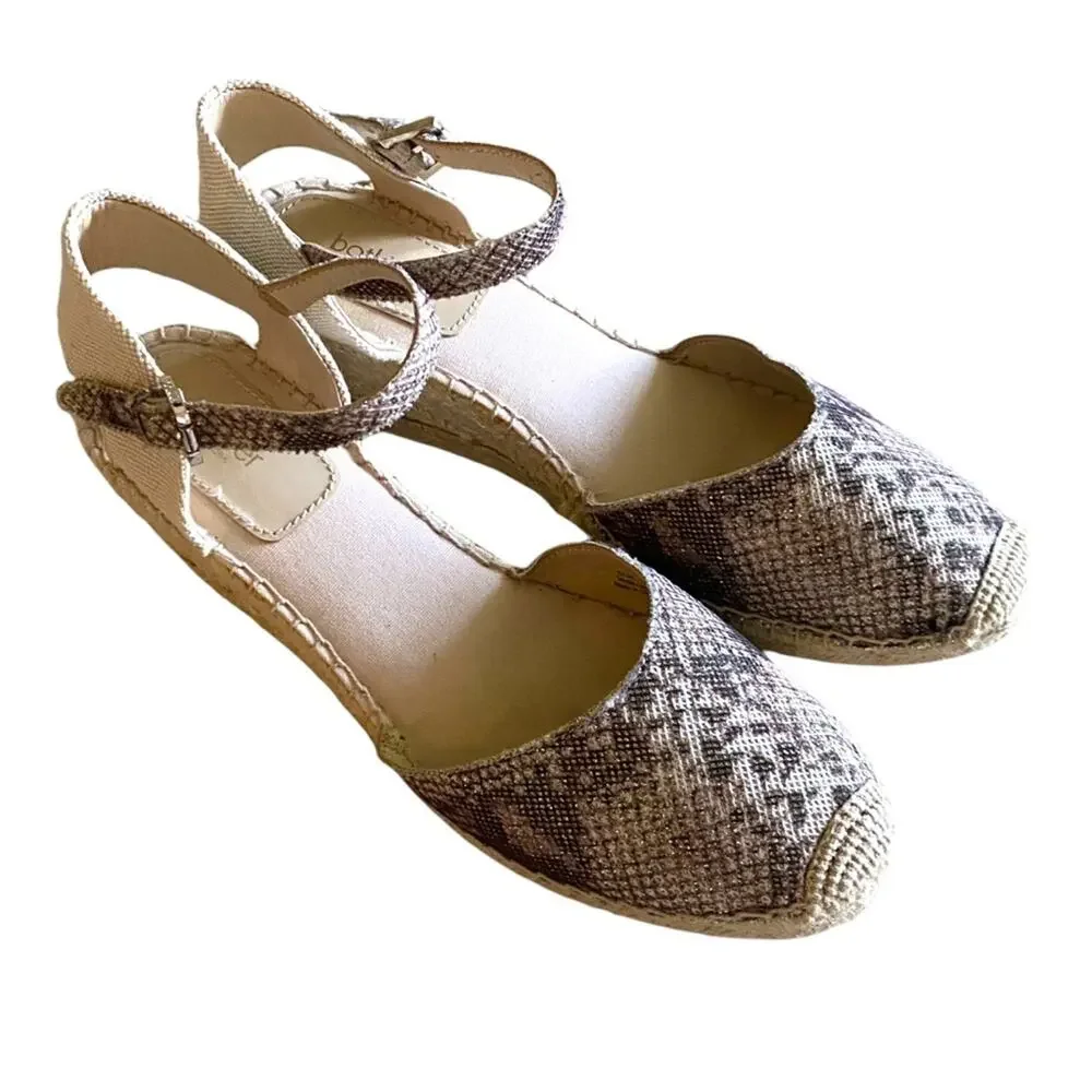 Botkier Elia Size 10 Glitter Snake-Print Ankle Strap Espadrille Wedge Sandals